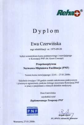 Certyfikat ukoczenia kursu rozwijajcego PNF pl